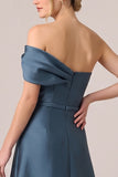 A-Line Asymmetrical Neck Ruched Long Black Tie Dress