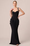 Mermaid Thick Straps Ruched Sweetheart Long Black Tie Dress