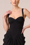 Mermaid Thick Straps Ruched Sweetheart Long Black Tie Dress