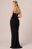 Strapless Corset Sheath Maxi Black Tie Dress With Pockets