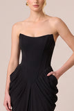 Strapless Corset Sheath Maxi Black Tie Dress With Pockets