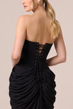 Strapless Corset Sheath Maxi Black Tie Dress With Pockets