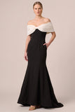 Black And White Off The Shoulder Mermaid Long Formal Dress