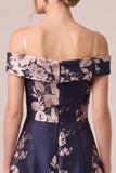 Off The Shoulder Navy A Line Floral Maxi Mother of the Bride Dress