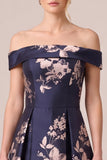 Off The Shoulder Navy A Line Floral Maxi Mother of the Bride Dress