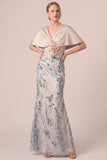 V-Neck Sequins 3D Flowers Champagne Mermaid Mother Of The Bride Dress