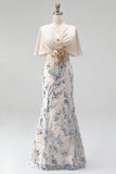V-Neck Sequins 3D Flowers Champagne Mermaid Mother Of The Bride Dress