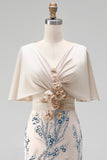 V-Neck Sequins 3D Flowers Champagne Mermaid Mother Of The Bride Dress