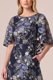 Floral Navy A-Line Short Sleeve Long Mother Of The Bride Dress with Pockets