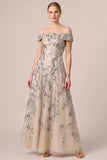 Off The Shoulder Champagne A Line Sequins Long Mother Of The Bride Dress