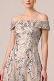 Off The Shoulder Champagne A Line Sequins Long Mother Of The Bride Dress