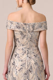 Off The Shoulder Champagne A Line Sequins Long Mother Of The Bride Dress