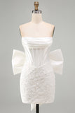 Strapless White Corset Bodycon Homecoming Dress With Bow