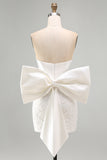 Strapless White Corset Bodycon Homecoming Dress With Bow