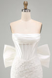 Strapless White Corset Bodycon Homecoming Dress With Bow