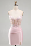 Pink Bodycon Corset Sequin Mini Homecoming Dress