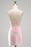 Pink Bodycon Corset Sequin Mini Homecoming Dress