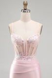 Pink Bodycon Corset Sequin Mini Homecoming Dress