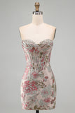 Strapless Pink Bodycon Corset Sequin Mini Homecoming Dress