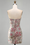 Strapless Pink Bodycon Corset Sequin Mini Homecoming Dress