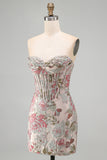 Strapless Pink Bodycon Corset Sequin Mini Homecoming Dress