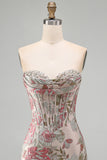 Strapless Pink Bodycon Corset Sequin Mini Homecoming Dress