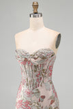 Strapless Pink Bodycon Corset Sequin Mini Homecoming Dress
