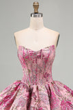 Red Jacquard Strapless Corset A Line Homecoming Dress With Bubble Hem