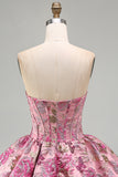 Red Jacquard Strapless Corset A Line Homecoming Dress With Bubble Hem