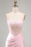 Strapless Pink Bodycon Corset Mini Homecoming Dress With Beading
