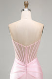 Strapless Pink Bodycon Corset Mini Homecoming Dress With Beading