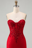 Corset Strapless Sequins Lace Bodycon Red Mini Homecoming Dress