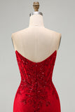 Corset Strapless Sequins Lace Bodycon Red Mini Homecoming Dress