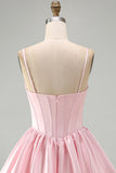 Corset Pink Sequins A Line Ruched Mini Homecoming Dress