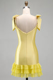 Sparkly Satin Bodycon Yellow Thick Straps Mini Homecoming Dress