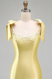 Sparkly Satin Bodycon Yellow Thick Straps Mini Homecoming Dress