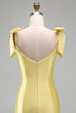Sparkly Satin Bodycon Yellow Thick Straps Mini Homecoming Dress