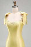 Sparkly Satin Bodycon Yellow Thick Straps Mini Homecoming Dress