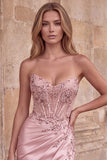 Corset Strapless Sparkly Pink Mermaid Satin Maxi Prom Dress