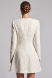 Ivory Long Sleeve A-Line Tweed Short Work Dress