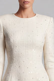Ivory Long Sleeve A-Line Tweed Short Work Dress