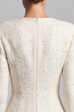 Ivory Long Sleeve A-Line Tweed Short Work Dress