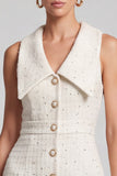A-Line Tweed Ivory Single Breasted Short Work Dress
