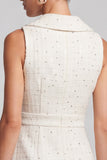 A-Line Tweed Ivory Single Breasted Short Work Dress
