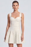 Ivory Thick Straps Tweed A-Line Short Work Dress