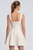 Ivory Thick Straps Tweed A-Line Short Work Dress