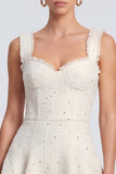 Ivory Thick Straps Tweed A-Line Short Work Dress
