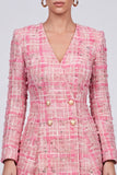 V-Neck A-Line Tweed Pink Short Work Dress