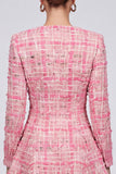 V-Neck A-Line Tweed Pink Short Work Dress
