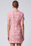 Tweed Bodycon Single Breasted 2 Piece Pink Mini Work Dress
